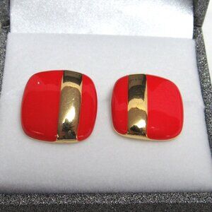 SARAH COVENTRY Vintage Red Enamel Gold Post Earrings 1980s Business Style